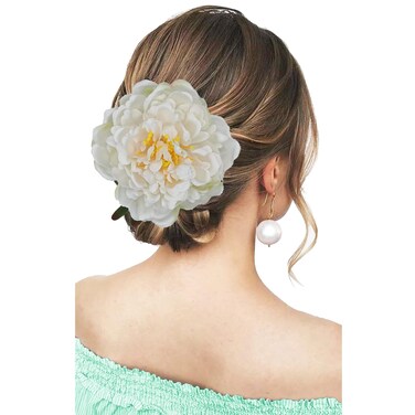 Peony Flower Hair Clip Hanfu Hairpin Bridesmaid Pin up Flower Brooch Party Wedding Decor (one size, white)