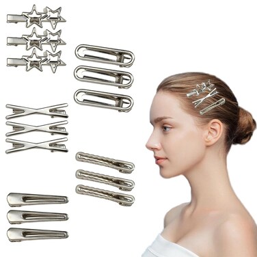 15Pcs Metal Alligator Hair Clips for Women Girls Cute Star Snap Non Slip Metal Duck Bill Hair Pins for Thick Thin Hair Rustproof Hair Styling Accessories (Style1)