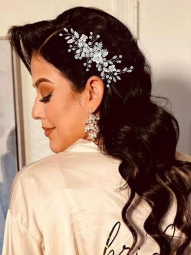 Catery Crystal Bridal Hair Clip Silver Flower Wedding Side Comb Rhinestones Bridesmaid Hairpiece Accessories for Brides and Women