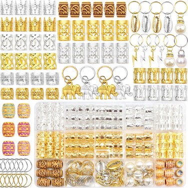 NAISKA 203Pcs Loc Dreadlocks Accessories Gold Hair Jewelry for Braids Silver Braid Clips Pearl Braid Rings Hair Cuffs Beads Multiple Pendants Braid Jewelry Decoration Adjustable Kits for Women Men