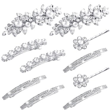 Janinka Rhinestone Hair Accessories for Wedding: Bridal Hair Pins, Crystal Bobby Pins, Silver Hairpin Barrettes, and Elegant Leaf Flower Accents for Women and Girls
