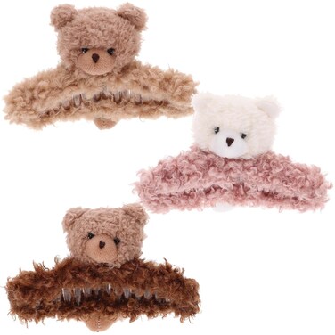 FRCOLOR 3pcs Bear Hair Claw Clips Plush Cartoon Bear Hair Catch Barrette Jaw Clamp Animal Hairpins Half Bun Hairpins Ponytail Holder Hair Styling Tool for Thick Thin Hair