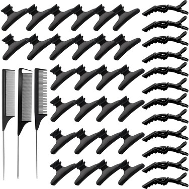 39 Pcs Butterfly Hair Clips Set with Non-slip Grip - Alligator Croc Clips, 3 Rat Tail Combs for Sectioning and Styling Hair Salon Tool for Girls