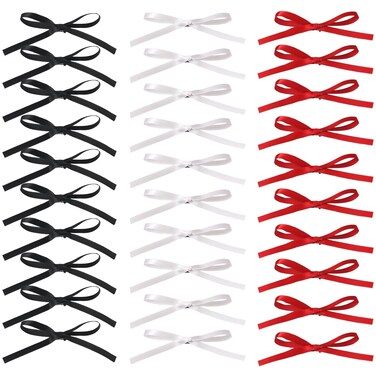 Bow Hair Clips, Long Tail Ribbon Hair Clips for Women, Black White Red Satin Hair Bow Tassel Barrettes, Bowknot Accessories for Girls Teens Kids (30PCS)