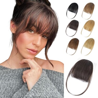 Lommel Clip in Bangs-100% Human Hair Bangs,Dark Brown Fake Bangs for Women Clip on Bangs Hairpieces with Temples for Daily Wear (Dark Brown)