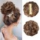 Claw Clip Messy Bun Hair Piece Curly Wavy Faux Hair Bun Extensions Synthetic Chignon Tousled Updo Hair Scrunchie Claw Clip Ponytail Hairpieces for Women（#Dark Brown Mix Ash Blonde）