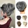 QGZ Messy Bun Hairpiece,Tousled Updo Clip in Hair Bun with Side Comb Natural Adjustable Versatile Synthetic Hair Scrunchies for Women Girls(1 PCS, Dark Grey ombre White)