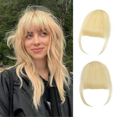 Savasana Clip on Wispy Bangs-Real Human Hair Clip in Bangs Hairpieces Fake Air Bangs Fringe with Temples Bangs Hair Extensions (Wispy Bangs, Blonde)