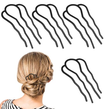 Metal Hair Forks 4 Pcs Hair Side Combs Clips Hair Pins Metal Hair Comb Buns Updo 4 Prong U-Shape Sticks Hairpin Styling Tool Accessories Twist Black Headpieces for Women Girls Decoration