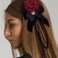 Rose Bow Hair Clip Lolita Gothic Rose Bowknot Lace Ribbon Hairpin Brooch Handmade Hair Bride Accessories for Halloween Cosplay Wedding Birthday Party Women Decoration, Black, Red