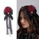 Rose Bow Hair Clip Lolita Gothic Rose Bowknot Lace Ribbon Hairpin Brooch Handmade Hair Bride Accessories for Halloween Cosplay Wedding Birthday Party Women Decoration, Black, Red