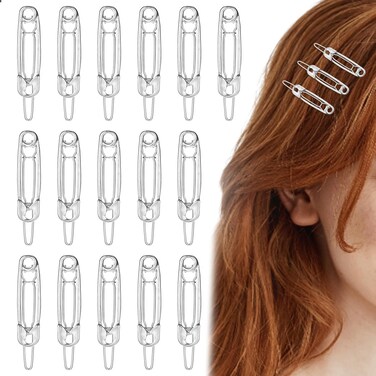 16PCS Goth Hair Clips Safety Pin Shape Hair Pins, Alloy Hairpin Barrettes Punk Metal Element Snap Clip Hair Pins Hairdressing Tool and Gothic Hair Accessories for Women Girls (Silver)