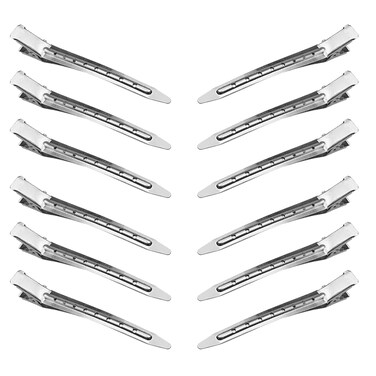 12PCS Duck Billed Clips, 3.54 Inches Rustproof Metal Alligator Curl Clips with Holes for Hair Styling, Hair Coloring, Large, Silver