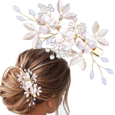 Hair Clip, Crystal Bridal Wedding Hair Clips, Pearl Rhinestone Hair Pins, Floral Hair Pieces for Brides Bridesmaids Women Girls