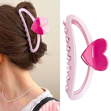 Valentine&rsquo;s Day Love-Shaped Hair Clips for Women Heart Hair Claw Clips Bright Pink Hair Claws Elegant Hair Barrettes Non-Slip Hairpins Fashion Claw Clips Valentine&rsquo;s Party Hair Accessories 1Pcs