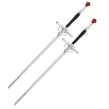 2PCS Metal Sword Hair Sticks, Chinese Hair Sticks for Buns, Sword Hair Chopsticks with Gems Sword, Hair Chopsticks for Women Hair Accessories (Silver)