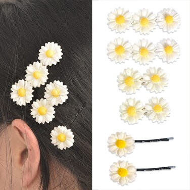 Daisy Floral Hair Clips and Barrettes - 6pcs Duckbill Clips for Women &amp; Girls, Flower Hair Accessories for Long &amp; Short Hair