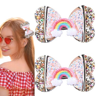 Rainbow Sparkly Alligator Hairpins Multicolor Sequins Hair Barrettes for Girls Party 2PCS
