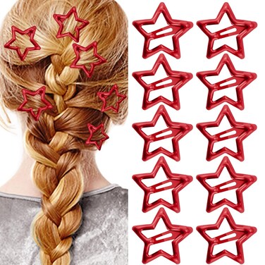Metal Star Hair Clips, Red Cute Small Hair Barrettes Y2K Star Hair Clips Hair Accessories, Non-slip Hollow for Kids Hairpin, Lovely Star Headpieces for Everyday Fashion and Party, 10PCS