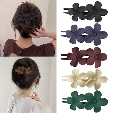 5 Pack Flower Hair Clips for women Non-Slip Matte Hair Clamps Flat Floral Design Claw Clip French Cute Hair Accessories for Girls Hair Decorations