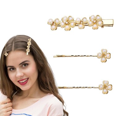 Elegant White Flower Side Hair Clip for Women with Pearl 3Pcs Japanese Cherry Blossom Hair Pin for Girls Floral Hair Accessories for Short Hair Barrettes for Women Handmade Acetate Sakura Hairpin