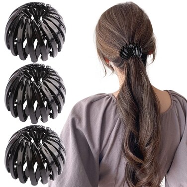 TOBATOBA 3 Pcs Black Lazy Bird's Nest Plate Hairpin, Hair Clips for Women - Bun Maker, Ponytail Holder, Hair Accessories for Women and Girls