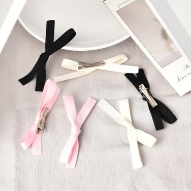 Hair Clip, Hair Clip for Women Girls Toddlers, Satin Bowknot Hair Barrettes for Women Girls, 6 Pcs(Black Pink White)