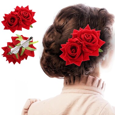 Rose Flower Hair Combs Red Rose Flower Bohemia Flannel Elegant Hairpins Bride Hanfu Costume Hair Clips Decor Accessories for Women Girls Party Wedding Mother's Day Headpieces