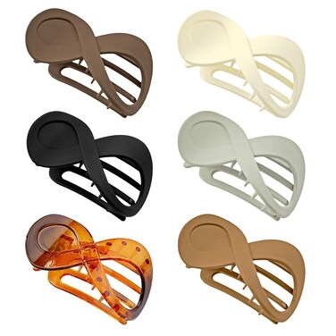 6Pcs French 8-Shape Hollow Out Matte Plastic Hair Claws Stylish Commuter Ponytail Flat Hair Clips for Women and Girls