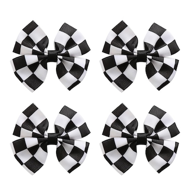 4PC Racing Checkered Flag Hair Bow Clips 3 Inch Girls Women Black and White Racing Fan Pigtail Hair Accessories
