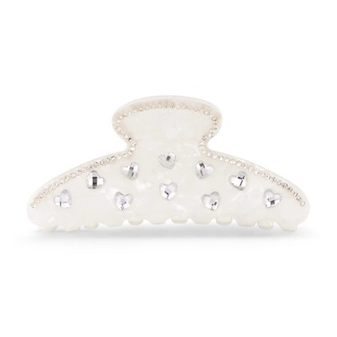 LILIE&amp;WHITE Ivory Acrylic Hair Clip with Heart Shape Rhinestones, Medium Size, 2 Pieces, Women's Hair Accessory
