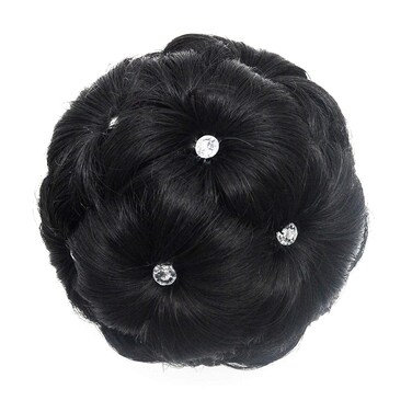Clip in Hair Bun for Women Hair Updo Hairpiece with Rhinestone - Black