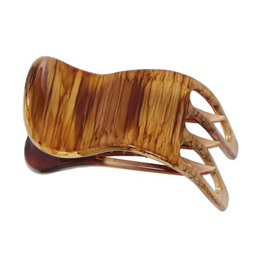 Parcelona French Simply Bear Paw Medium 3&rdquo; Celluloid Acetate Side Slide In Jaw Yoga Fine Hair Claw Clip for Women and Girls (Brown Streaks)
