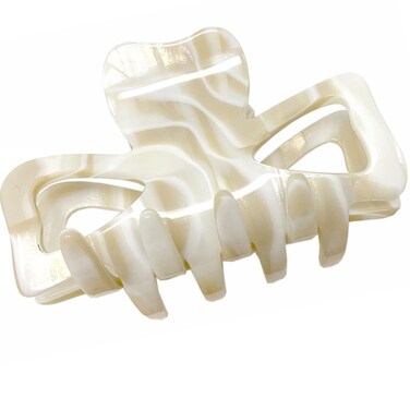 French Amie Classic Butterfly Cream Ivory 3" Handmade Cellulose Acetate Flexible Jaw No Slip Grip Covered Spring Hair Claw Clip Clamp Clutcher for Women and Girls, Made in France (Cream Ivory)
