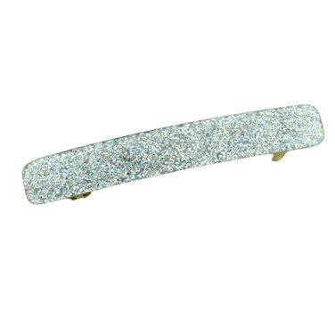 French Amie Small Silver Glitter 2 1/4 inch Celluloid Acetate Automatic Hair Clip Barrette for Women and Girls, Handmade in France