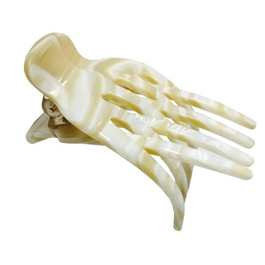 French Amie Bear Paw Small 2 &frac34;&rdquo; Ivory Celluloid Handmade Salon Hinge Side Slide Yoga Jaw Hair Claw Clip