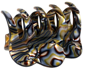 French Amie Crown Wave Small 2 1/2&rdquo; Celluloid Handmade Non Slip Hair Claw Clip for Women, Made in France (Silver Onyx Grey)