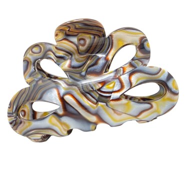French Amie Flower Bloom Silver Onyx Grey Small 3" Handmade Cellulose Acetate Covered Spring Claw Clips No Slip Grip Hair Clips Claw Clamps for Women and Girls, Made in France (Silver Onyx)