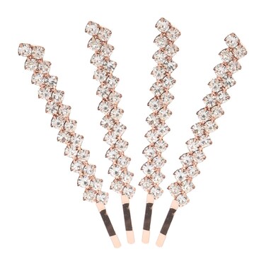 Uonlytech Hair Jewelry Clip, 1 Set 2 Pairs Rhinestone Hair Barrette, Rose Gold Fashion Hair Clip for Women