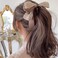 Ribbon Bow Banana Hair Clips for Women Girl，2PCS Vertical Ponytail Claw Clip Korean Style Bowknot Ponytail Claw Large Banana Clip for Thick Hair Accessories (Khaki)