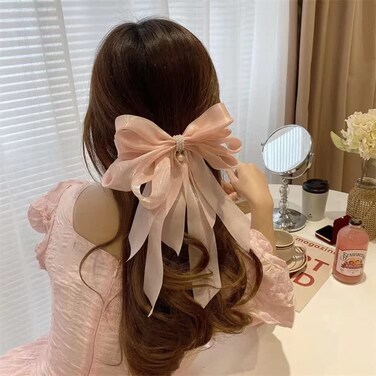 Big Organza Bow Hair Clip Fashion Large Ribbon Bow Hairpin Head Back Top Clip Hair Accessories Claw Headdress for Women Girls