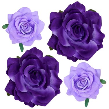 Rose Hair Clip Flower Hairpin Rose Brooch Floral Clips, 4 Pcs Fabric Rose Flowers Hair Clips Mexican Hair Flowers Pin up Headpieces for Woman Girl Wedding Party Mother's Day (2 Sizes) (Purple)