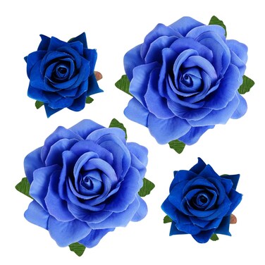Rose Hair Clip Flower Hairpin Rose Brooch Floral Clips, 4 Pcs Fabric Rose Flowers Hair Clips Mexican Hair Flowers Pin up Headpieces for Woman Girl Wedding Party Mother's Day (2 Sizes) (Blue)