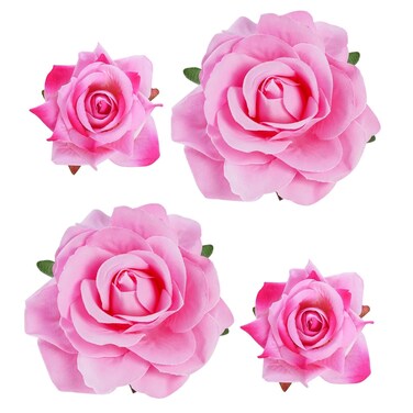 Rose Hair Clip Flower Hairpin Rose Brooch Floral Clips, 4 Pcs Fabric Rose Flowers Hair Clips Mexican Hair Flowers Pin up Headpieces for Woman Girl Wedding Party Mother's Day (2 Sizes) (Pink)