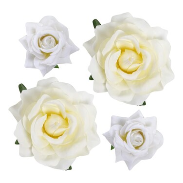 Rose Hair Clip Flower Hairpin Rose Brooch Floral Clips, 4 Pcs Fabric Rose Flowers Hair Clips Mexican Hair Flowers Pin up Headpieces for Woman Girl Wedding Party Mother's Day (2 Sizes) (White)