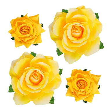 Rose Hair Clip Flower Hairpin Rose Brooch Floral Clips, 4 Pcs Fabric Rose Flowers Hair Clips Mexican Hair Flowers Pin up Headpieces for Woman Girl Wedding Party Mother's Day (2 Sizes) (Yellow)