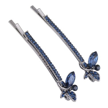 Ruihfas 1 Pair Fashion Crystal Rhinestone Bobby Pins Bow Square Love Hair Pins Clips Accessories for Women Girls (Dark Blue Dragonfly)