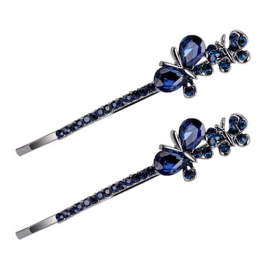 Ruihfas 1 Pair Fashion Crystal Rhinestone Bobby Pins Bow Square Love Hair Pins Clips Accessories for Women Girls (Butterfly)