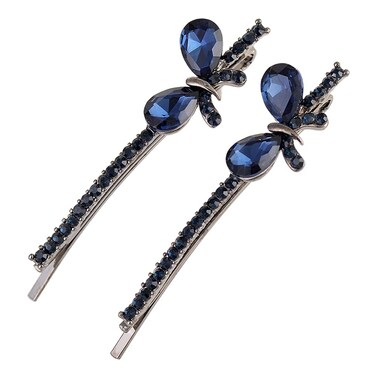 Ruihfas 1 Pair Fashion Crystal Rhinestone Bobby Pins Bow Square Love Hair Pins Clips Accessories for Women Girls (Bowtie)