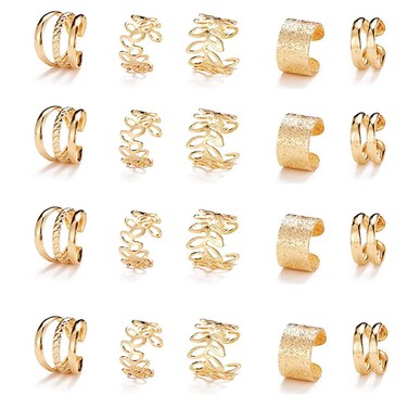 20 PCS Gold Hair Jewelry for Braids with Crystal Rhinestone Dreadlock Braid Clips Non-Piercing Ear Cuffs Clip Jewelry for Women Men Hair Accessories Braids